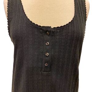 NWT Sundance Essential Rib-Knit Tank Top Tunic Length Scallop Edges Black XL